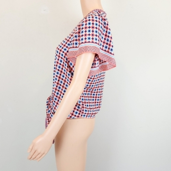 Max Studio Short Sleeve Floral Tie Waistline Blouse - Picture 2 of 9